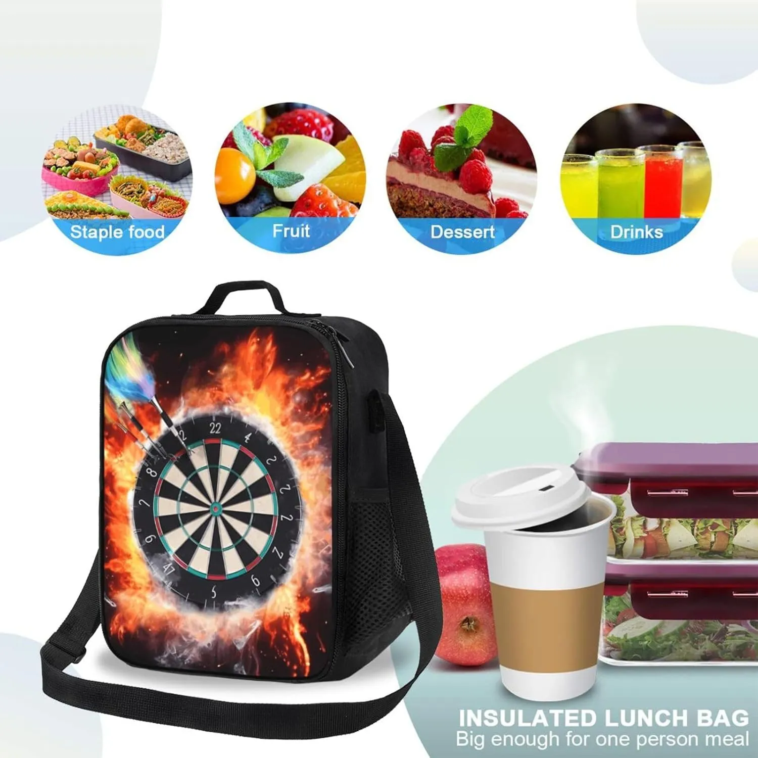 Insulated Lunch box for Men Women Reusable Lunch Bag Dart Board Cooler Tote Bags for Work Picnic