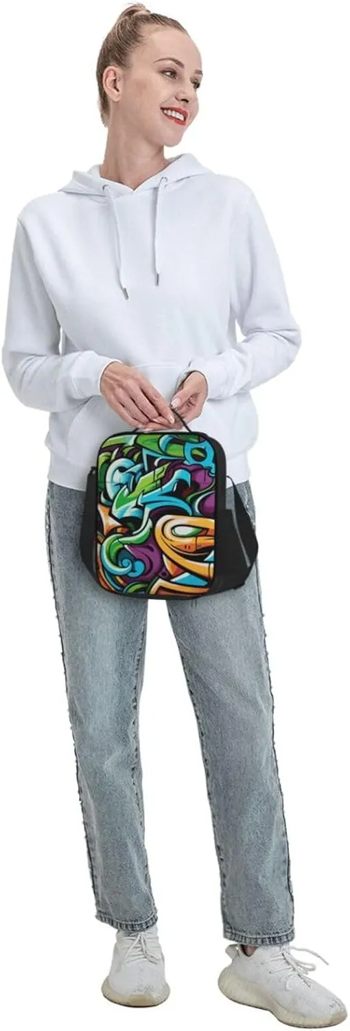 Insulated Lunch box for Men Women Reusable Lunch Bag Graffiti Drawing Art Cooler Tote Bags for Work Picnic