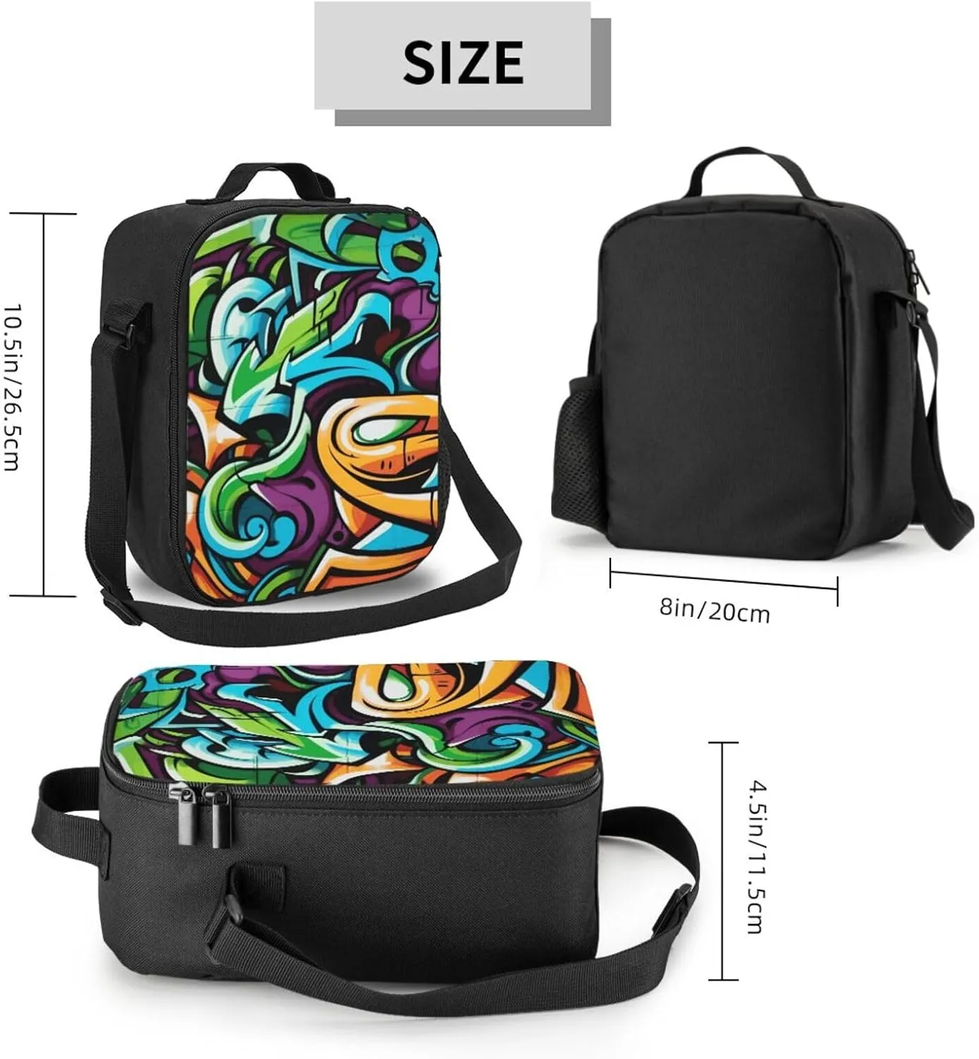 Insulated Lunch box for Men Women Reusable Lunch Bag Graffiti Drawing Art Cooler Tote Bags for Work Picnic