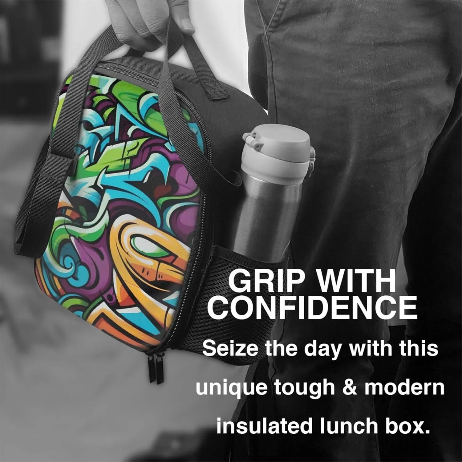 Insulated Lunch box for Men Women Reusable Lunch Bag Graffiti Drawing Art Cooler Tote Bags for Work Picnic