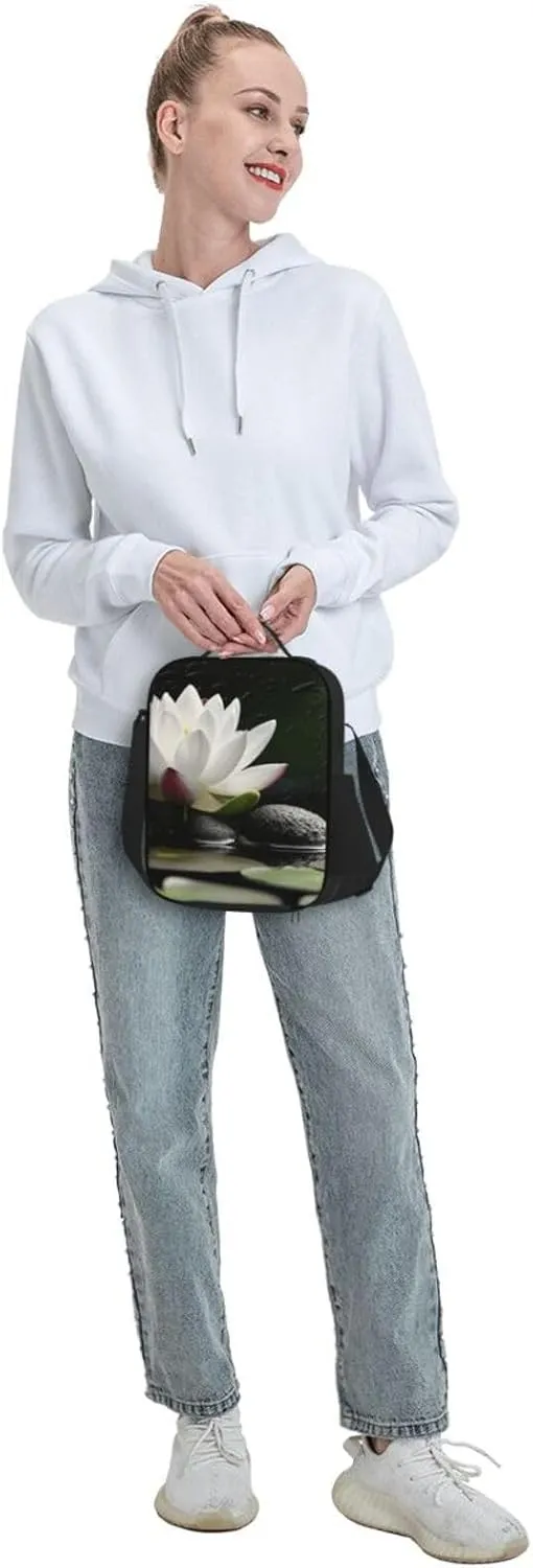 Insulated Lunch box for Men Women Reusable Lunch Bag Lotus and Black Zen Stones Cooler Tote Bags for Work Picnic