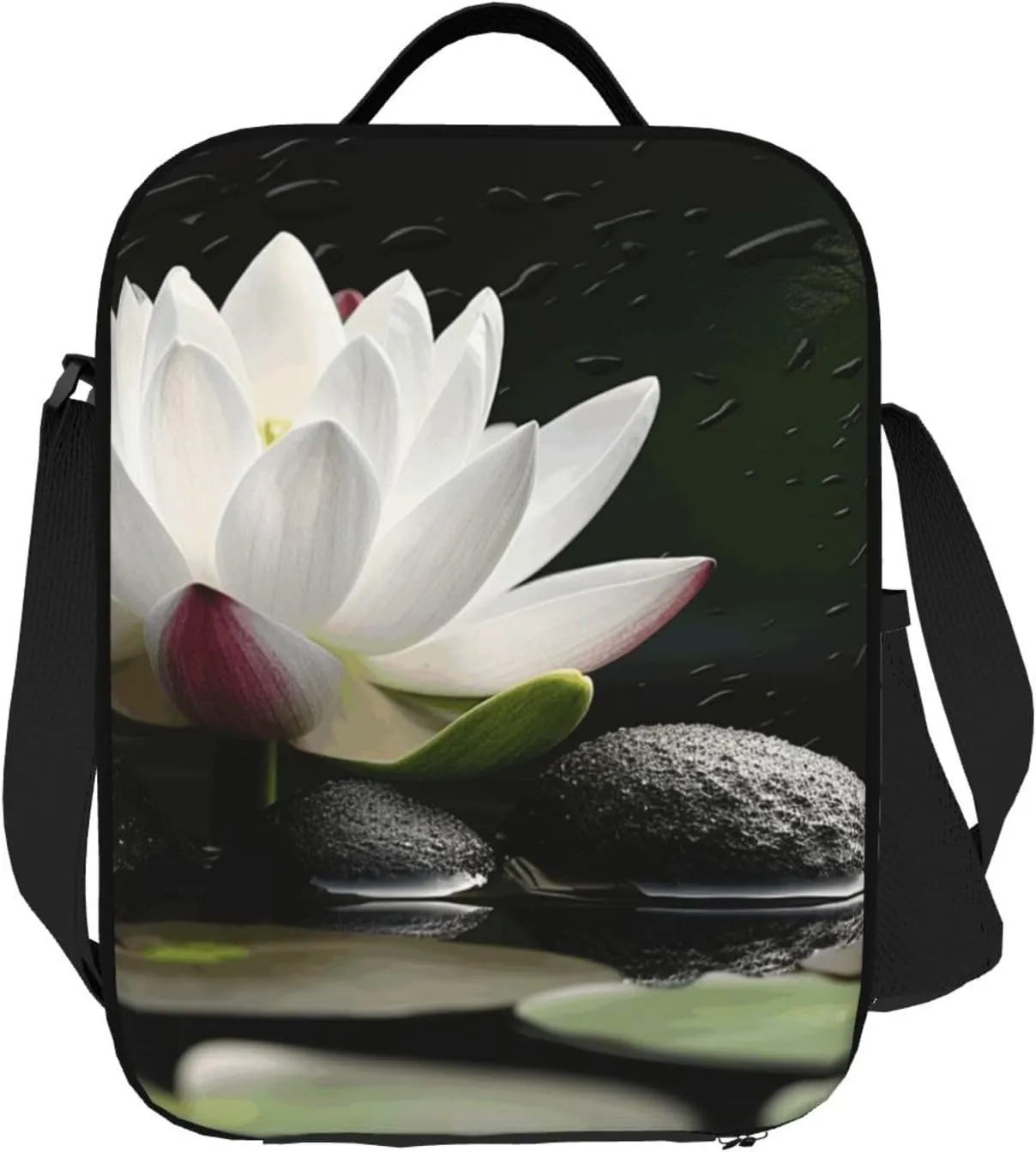 Insulated Lunch box for Men Women Reusable Lunch Bag Lotus and Black Zen Stones Cooler Tote Bags for Work Picnic