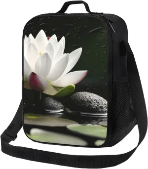 Insulated Lunch box for Men Women Reusable Lunch Bag Lotus and Black Zen Stones Cooler Tote Bags for Work Picnic