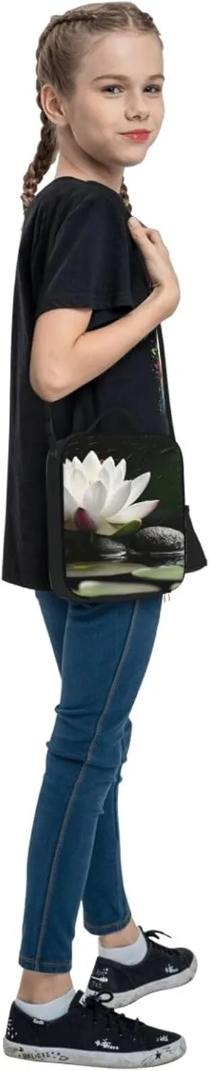 Insulated Lunch box for Men Women Reusable Lunch Bag Lotus and Black Zen Stones Cooler Tote Bags for Work Picnic