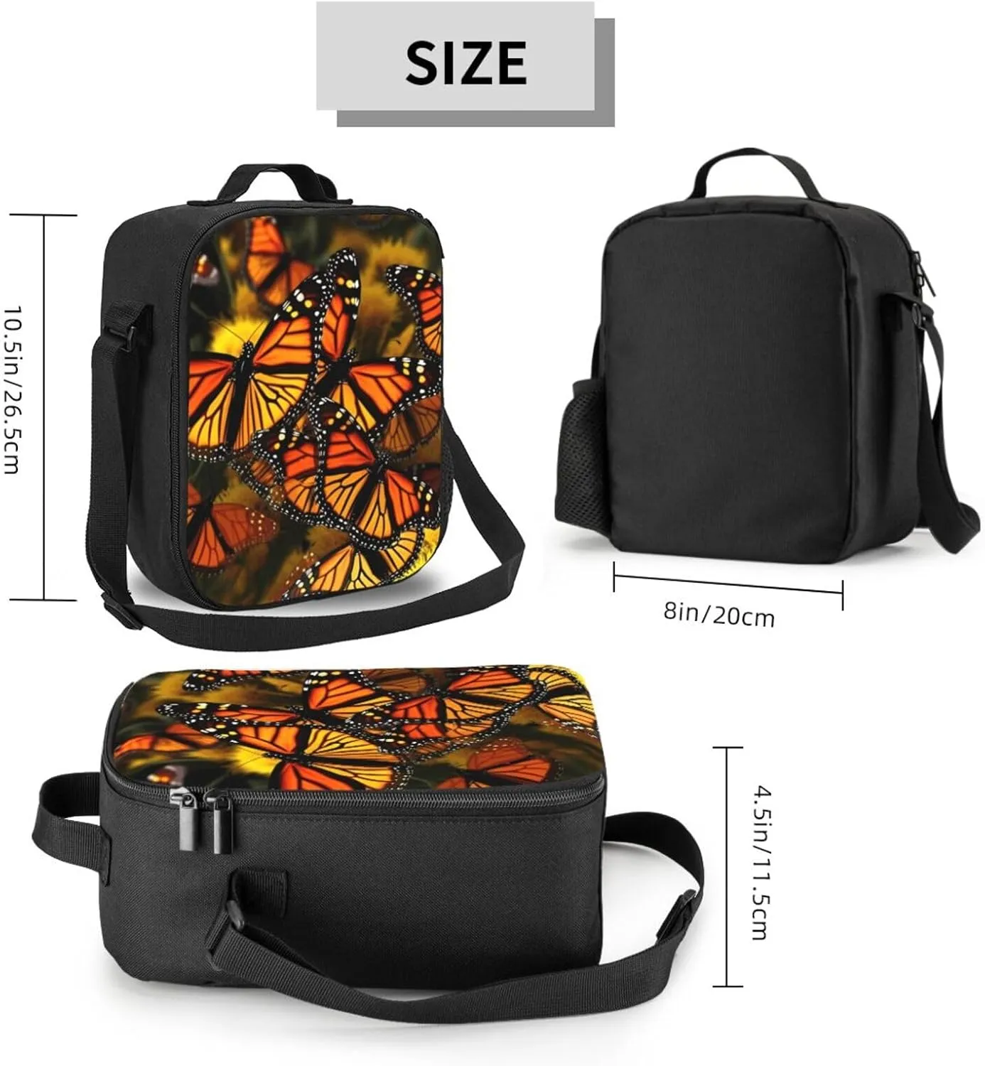 Insulated Lunch box for Men Women Reusable Lunch Bag Monarch Butterflies Cooler Tote Bags for Work Picnic