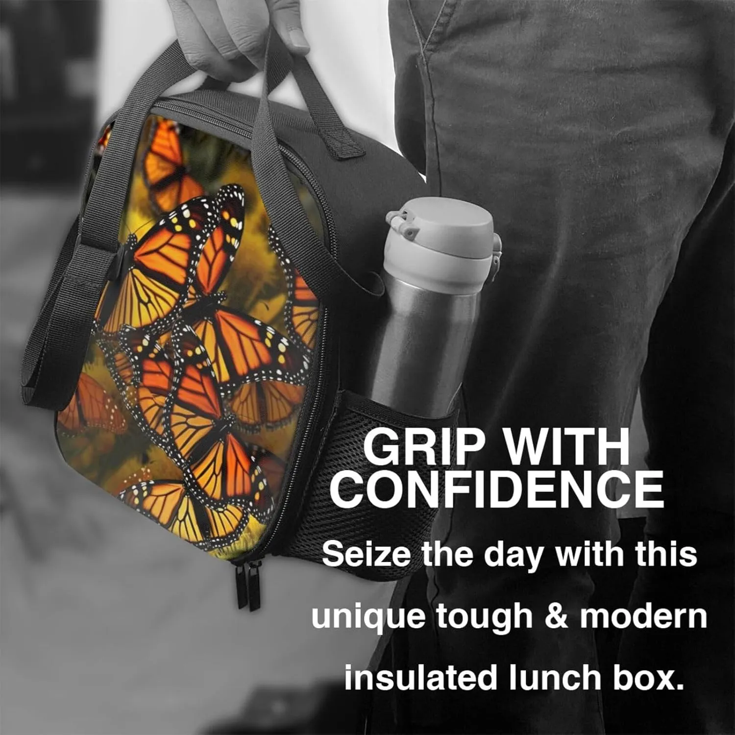 Insulated Lunch box for Men Women Reusable Lunch Bag Monarch Butterflies Cooler Tote Bags for Work Picnic
