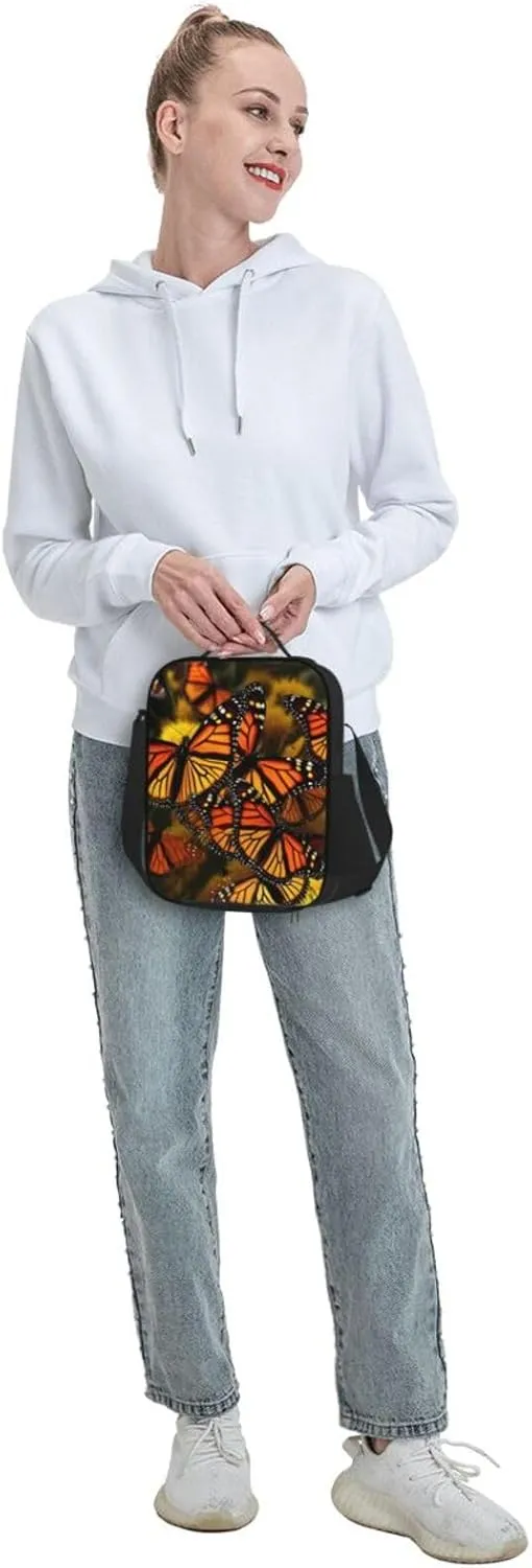 Insulated Lunch box for Men Women Reusable Lunch Bag Monarch Butterflies Cooler Tote Bags for Work Picnic