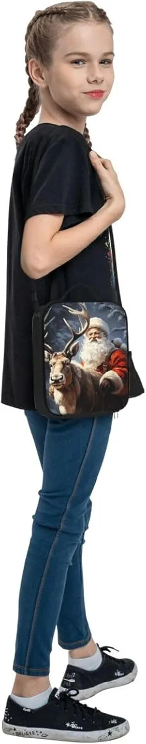 Insulated Lunch box for Men Women Reusable Lunch Bag Santa Claus and Deer Elk Cooler Tote Bags for Work Picnic