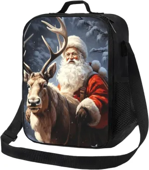 Insulated Lunch box for Men Women Reusable Lunch Bag Santa Claus and Deer Elk Cooler Tote Bags for Work Picnic