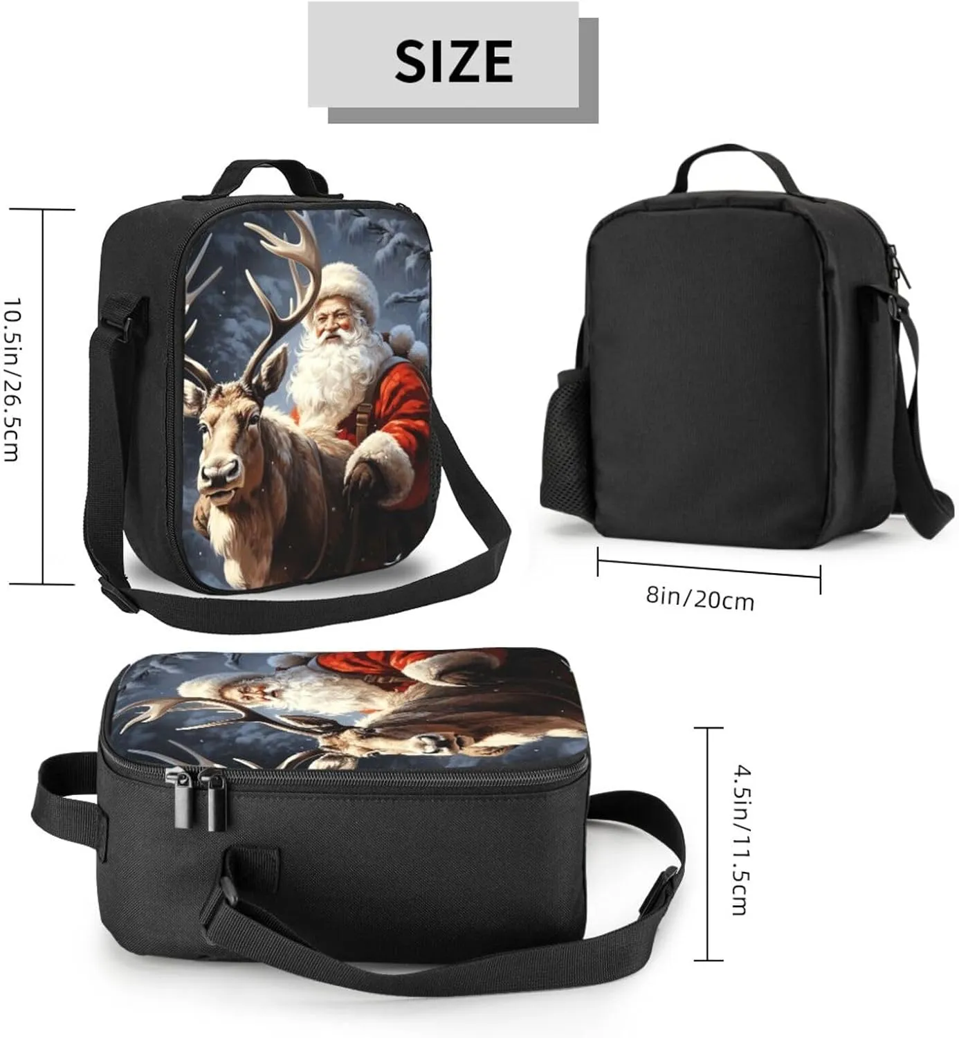Insulated Lunch box for Men Women Reusable Lunch Bag Santa Claus and Deer Elk Cooler Tote Bags for Work Picnic