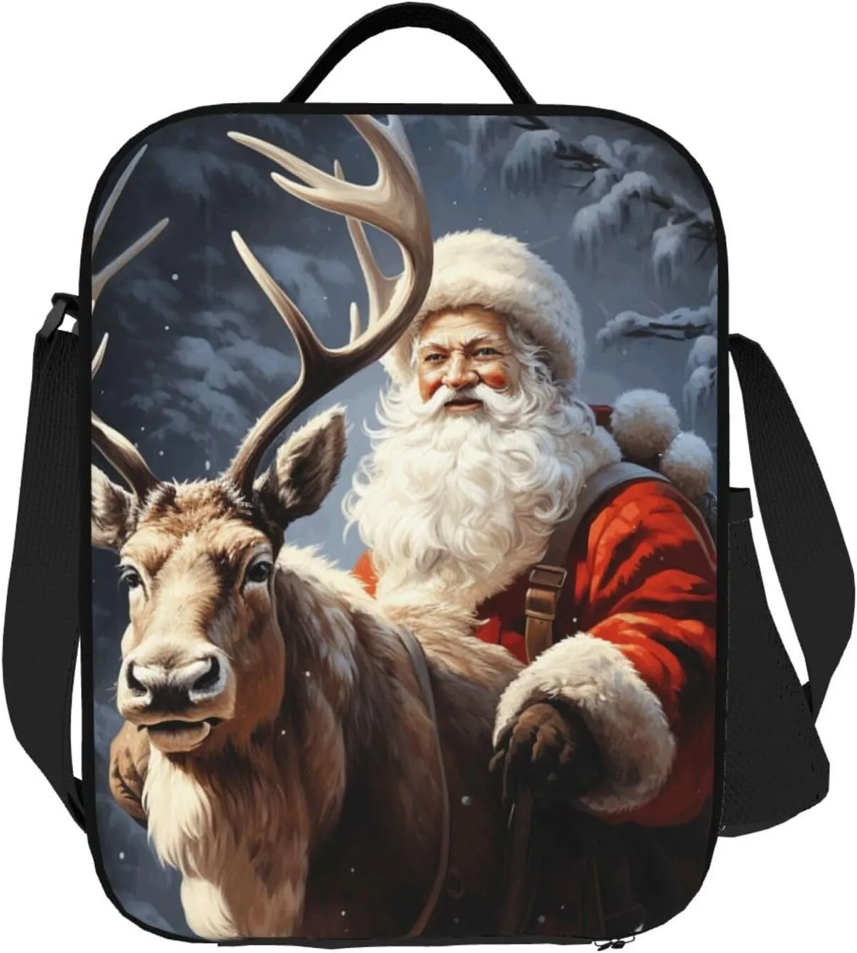 Insulated Lunch box for Men Women Reusable Lunch Bag Santa Claus and Deer Elk Cooler Tote Bags for Work Picnic