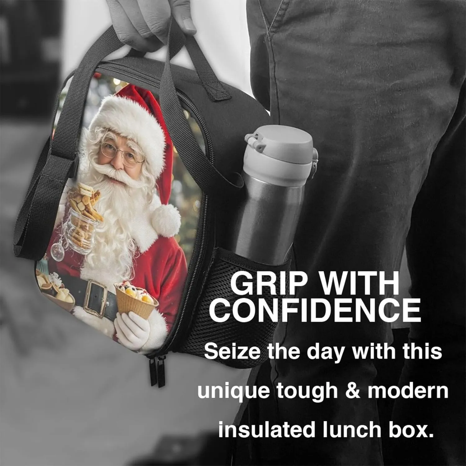 Insulated Lunch box for Men Women Reusable Lunch Bag Santa Claus eats snacks Cooler Tote Bags for Work Picnic
