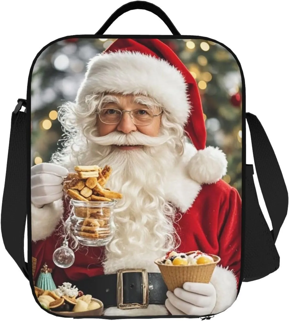 Insulated Lunch box for Men Women Reusable Lunch Bag Santa Claus eats snacks Cooler Tote Bags for Work Picnic