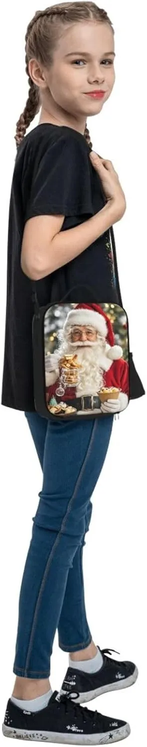 Insulated Lunch box for Men Women Reusable Lunch Bag Santa Claus eats snacks Cooler Tote Bags for Work Picnic
