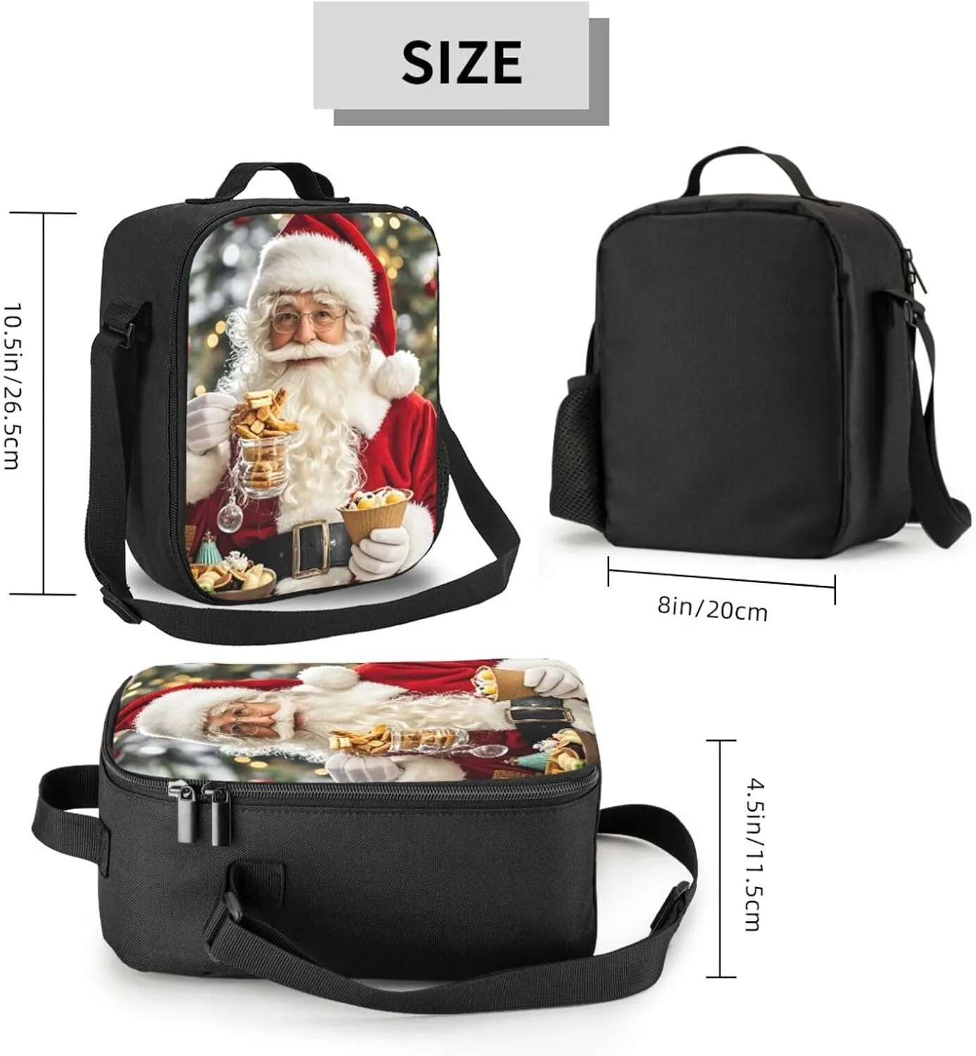 Insulated Lunch box for Men Women Reusable Lunch Bag Santa Claus eats snacks Cooler Tote Bags for Work Picnic