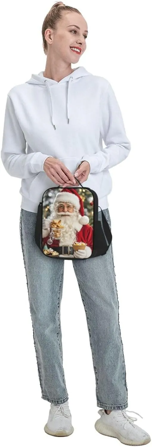 Insulated Lunch box for Men Women Reusable Lunch Bag Santa Claus eats snacks Cooler Tote Bags for Work Picnic