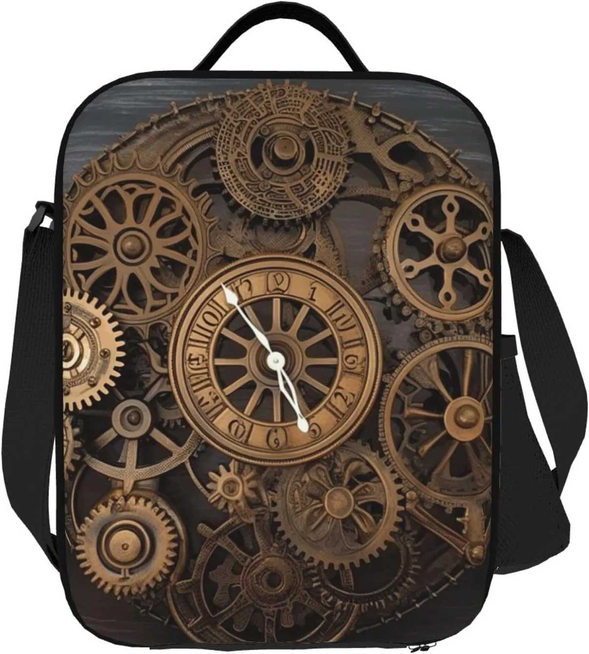 Insulated Lunch box for Men Women Reusable Lunch Bag Steampunk Gears Clock Cooler Tote Bags for Work Picnic