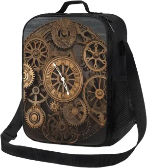 Insulated Lunch box for Men Women Reusable Lunch Bag Steampunk Gears Clock Cooler Tote Bags for Work Picnic
