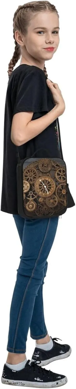 Insulated Lunch box for Men Women Reusable Lunch Bag Steampunk Gears Clock Cooler Tote Bags for Work Picnic