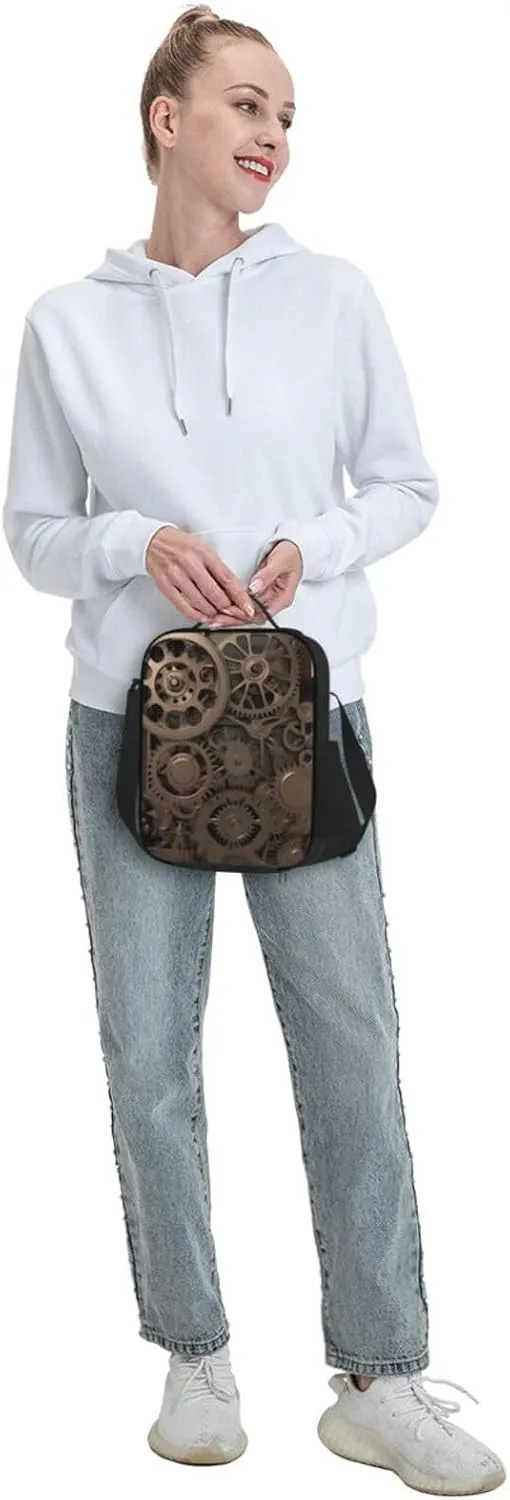 Insulated Lunch box for Men Women Reusable Lunch Bag Steampunk Mechanical Gears Cooler Tote Bags for Work Picnic