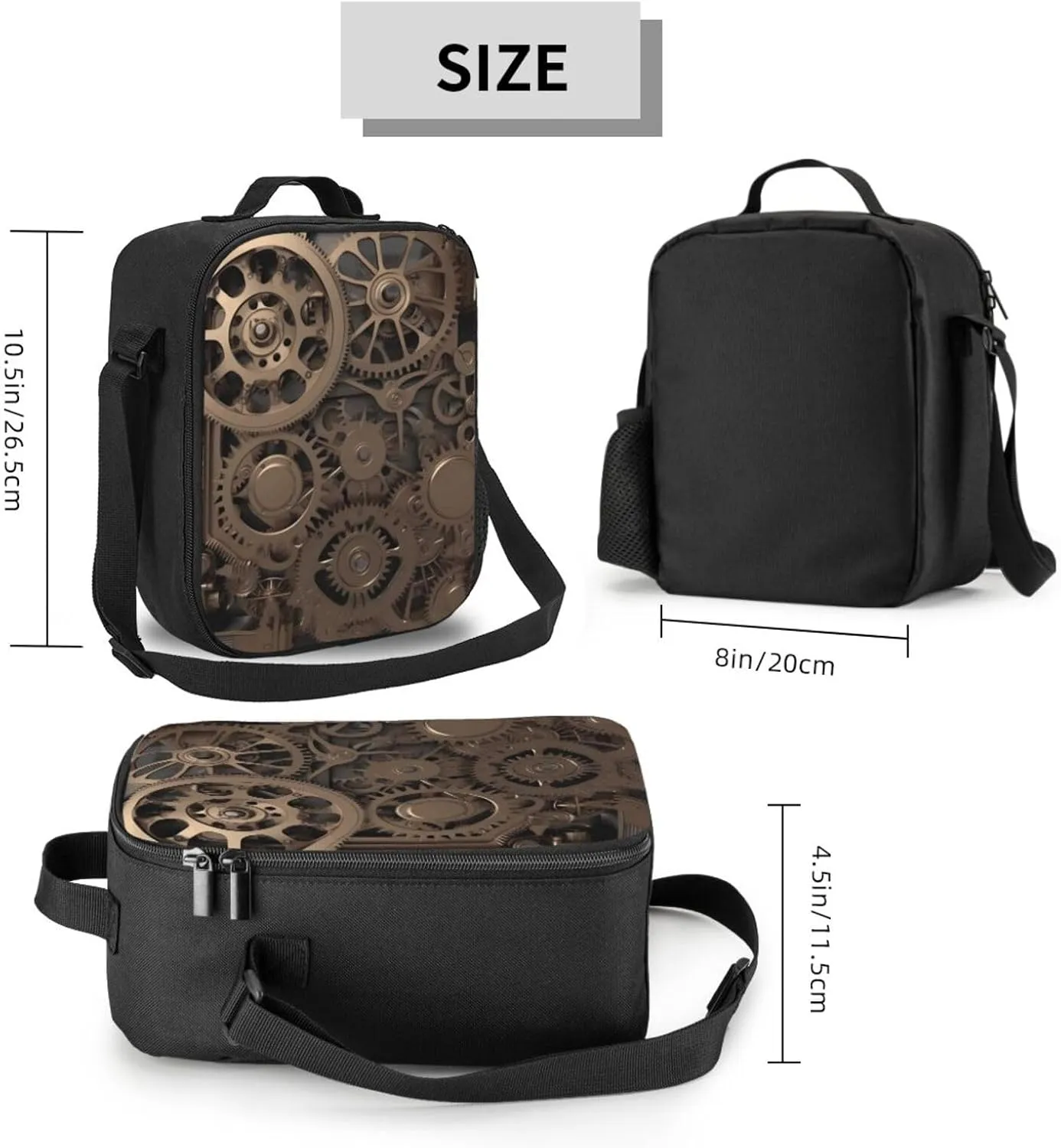 Insulated Lunch box for Men Women Reusable Lunch Bag Steampunk Mechanical Gears Cooler Tote Bags for Work Picnic