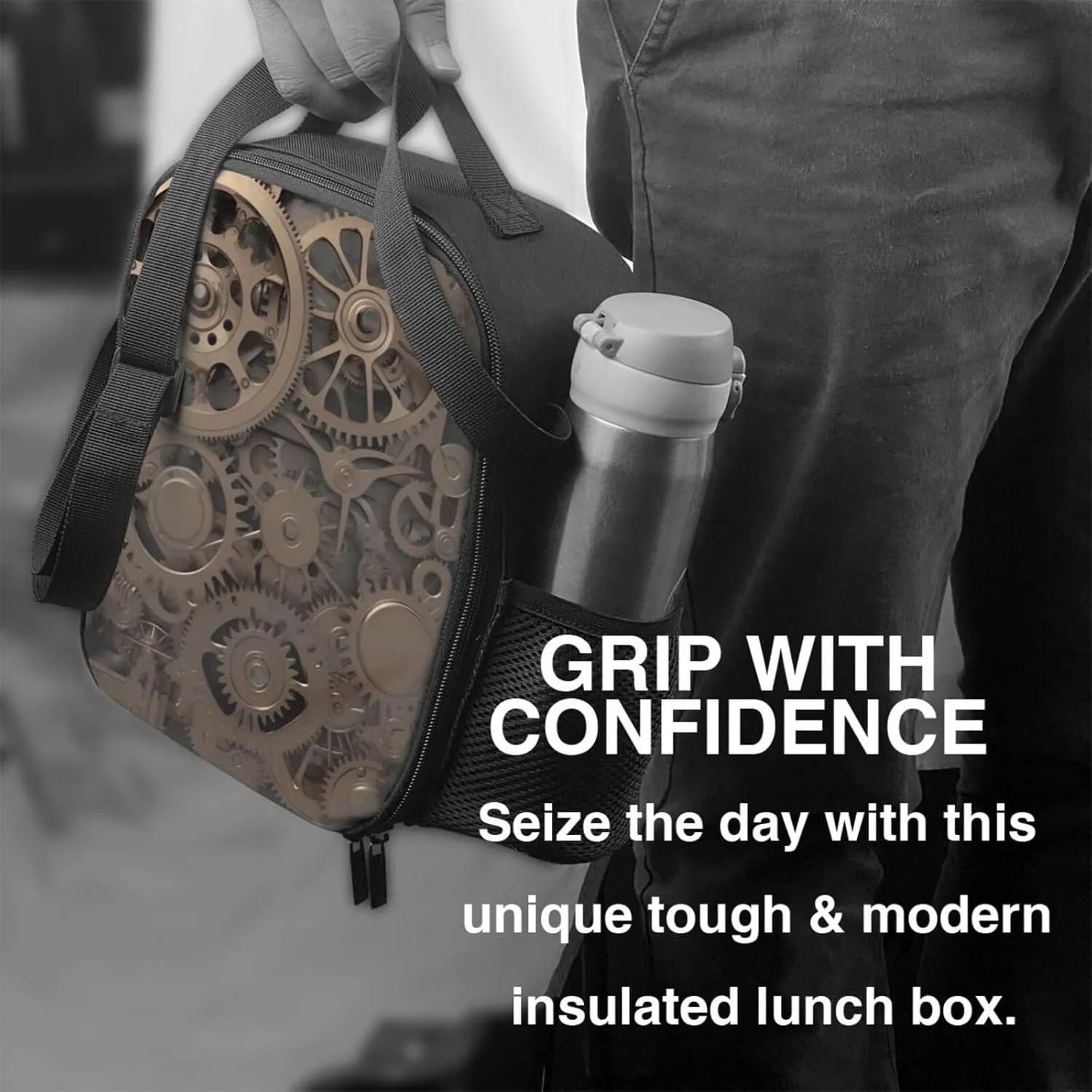 Insulated Lunch box for Men Women Reusable Lunch Bag Steampunk Mechanical Gears Cooler Tote Bags for Work Picnic