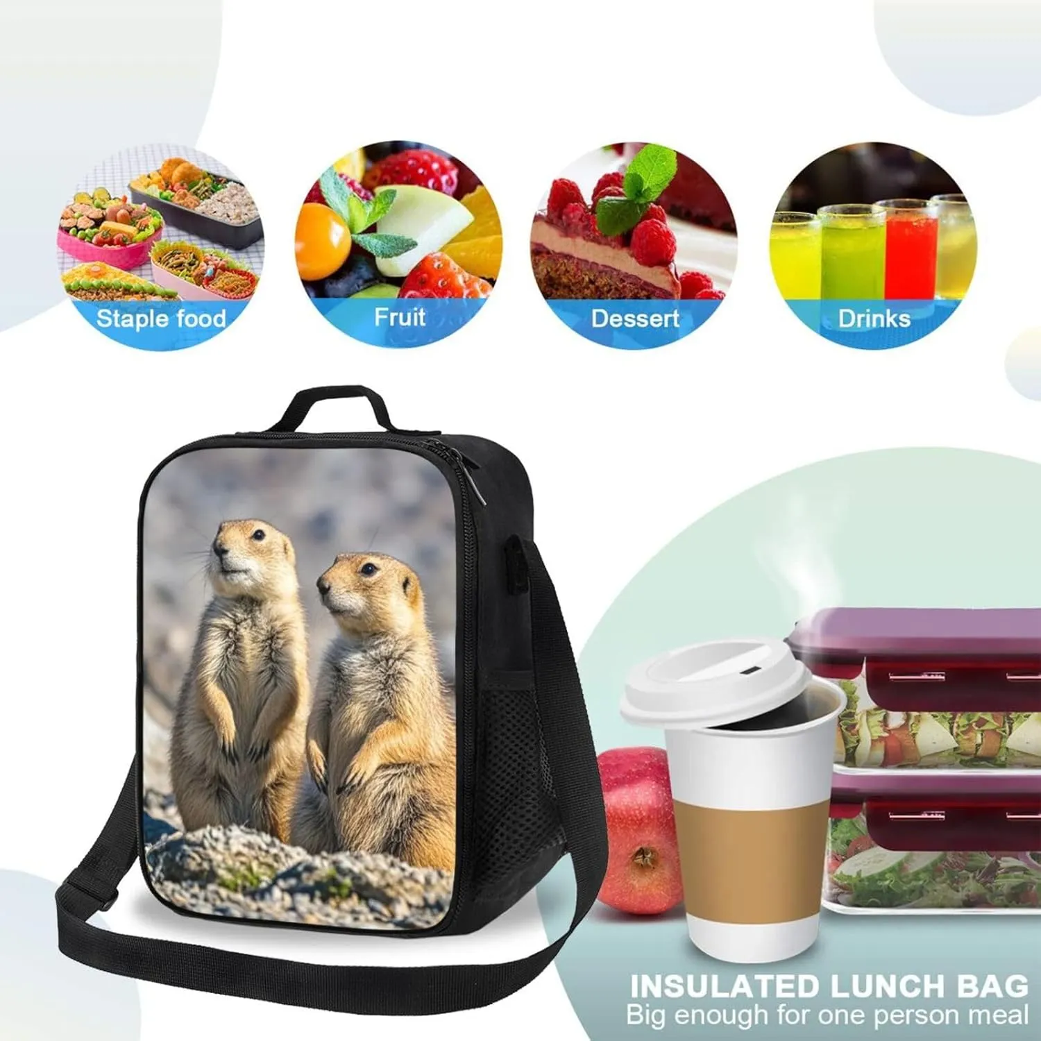 Insulated Lunch box for Men Women Reusable Lunch Bag Two Prairie Dogs Cooler Tote Bags for Work Picnic