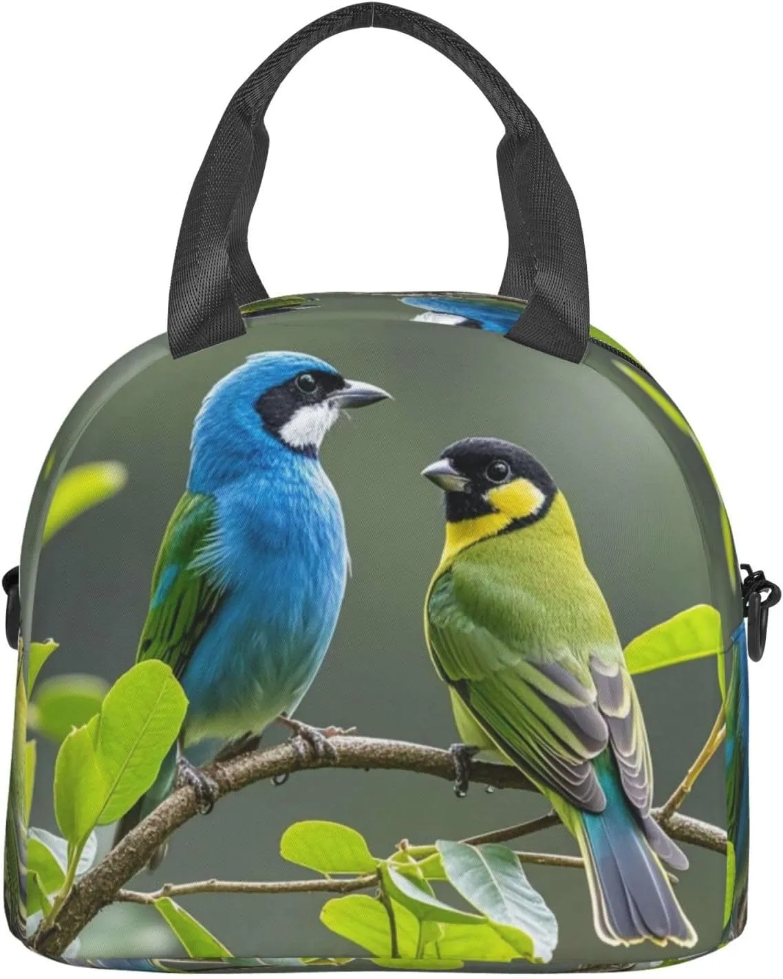 Insulated Lunchbox Reusable Cooler Bag Birds nature green colors Lunch Bag Portable Lunch Tote Bag for Work Picnic