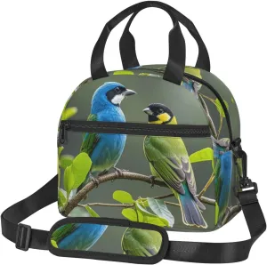 Insulated Lunchbox Reusable Cooler Bag Birds nature green colors Lunch Bag Portable Lunch Tote Bag for Work Picnic