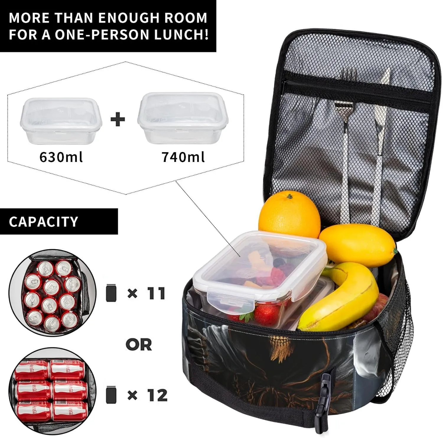 Insulated Lunchbox Reusable Cooler Bag Grim-Reaper Lunch Bag Portable Lunch Tote Bag for Work Picnic