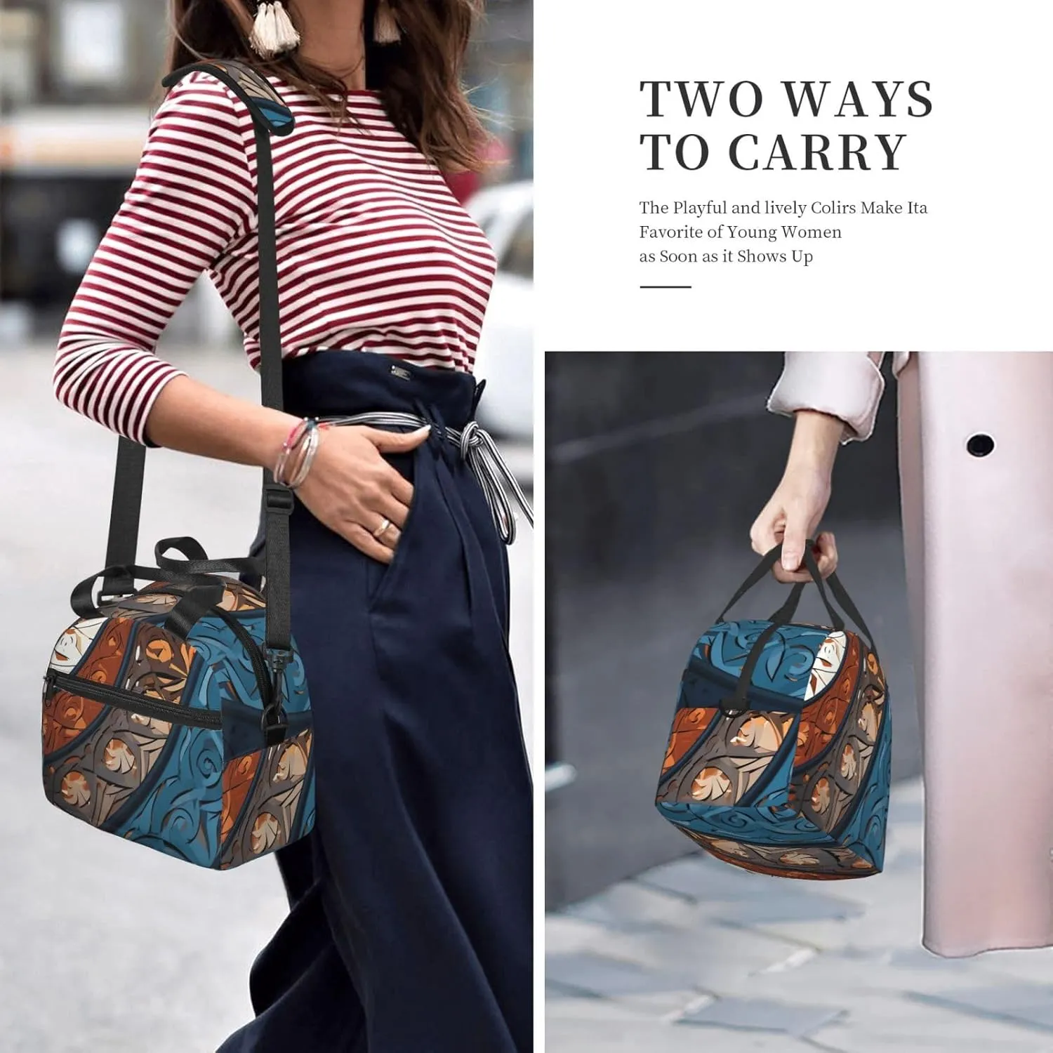 Insulated Lunchbox Reusable Cooler Bag Spiral and curve patterns Lunch Bag Portable Lunch Tote Bag for Work Picnic