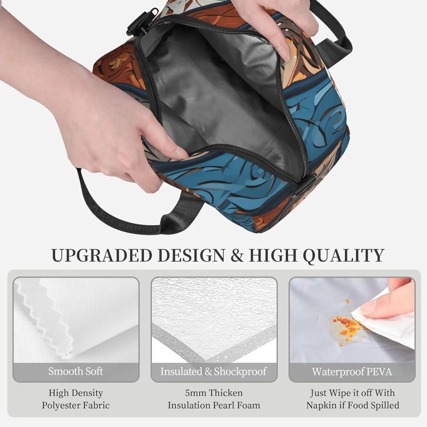 Insulated Lunchbox Reusable Cooler Bag Spiral and curve patterns Lunch Bag Portable Lunch Tote Bag for Work Picnic