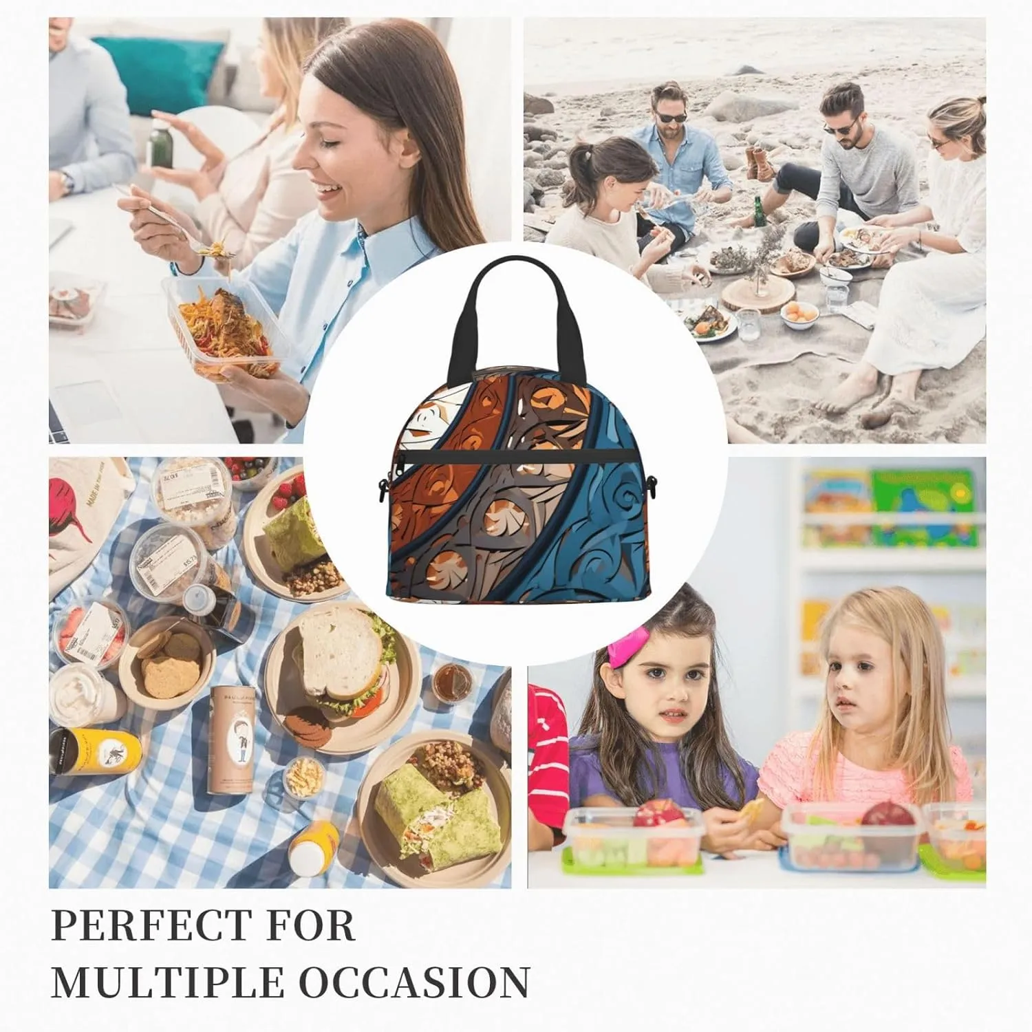 Insulated Lunchbox Reusable Cooler Bag Spiral and curve patterns Lunch Bag Portable Lunch Tote Bag for Work Picnic