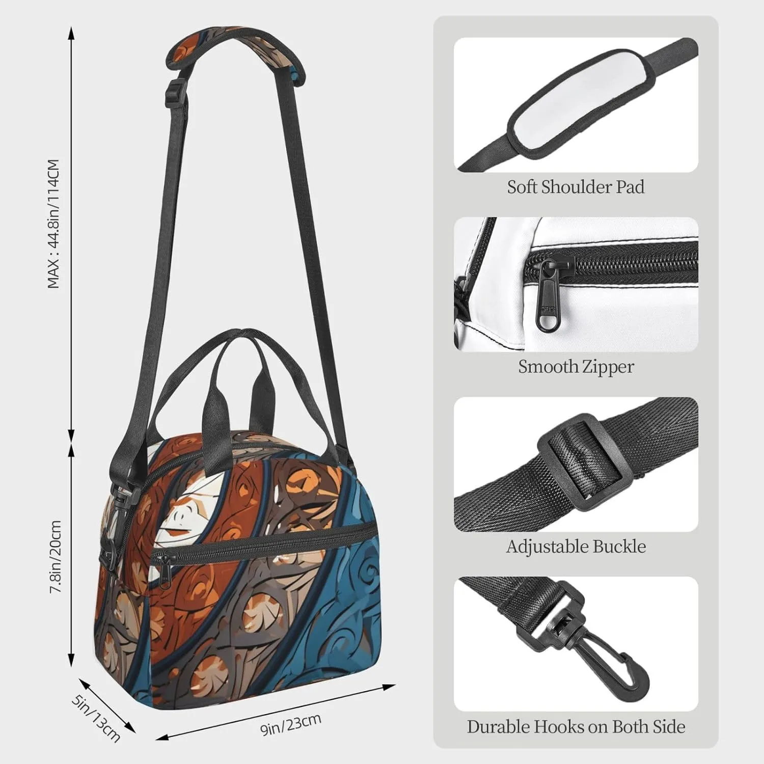 Insulated Lunchbox Reusable Cooler Bag Spiral and curve patterns Lunch Bag Portable Lunch Tote Bag for Work Picnic