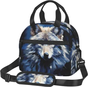 Insulated Lunchbox Reusable Cooler Bag Wolf head on blue background Lunch Bag Portable Lunch Tote Bag for Work Picnic