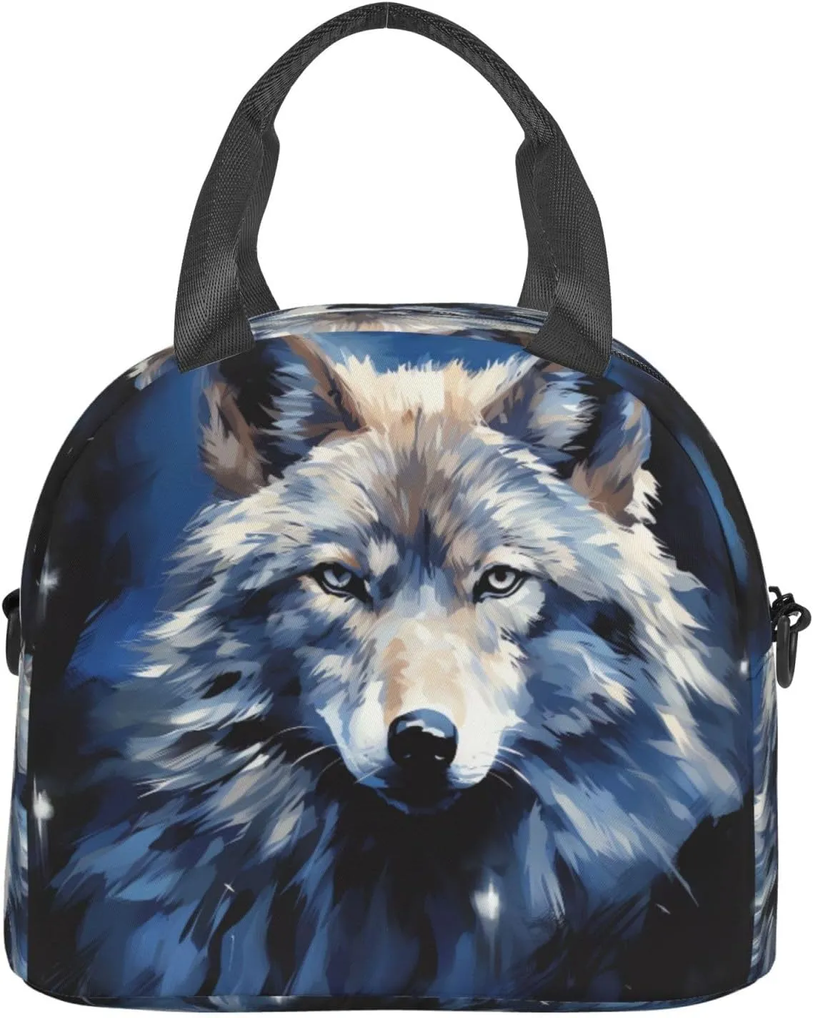 Insulated Lunchbox Reusable Cooler Bag Wolf head on blue background Lunch Bag Portable Lunch Tote Bag for Work Picnic