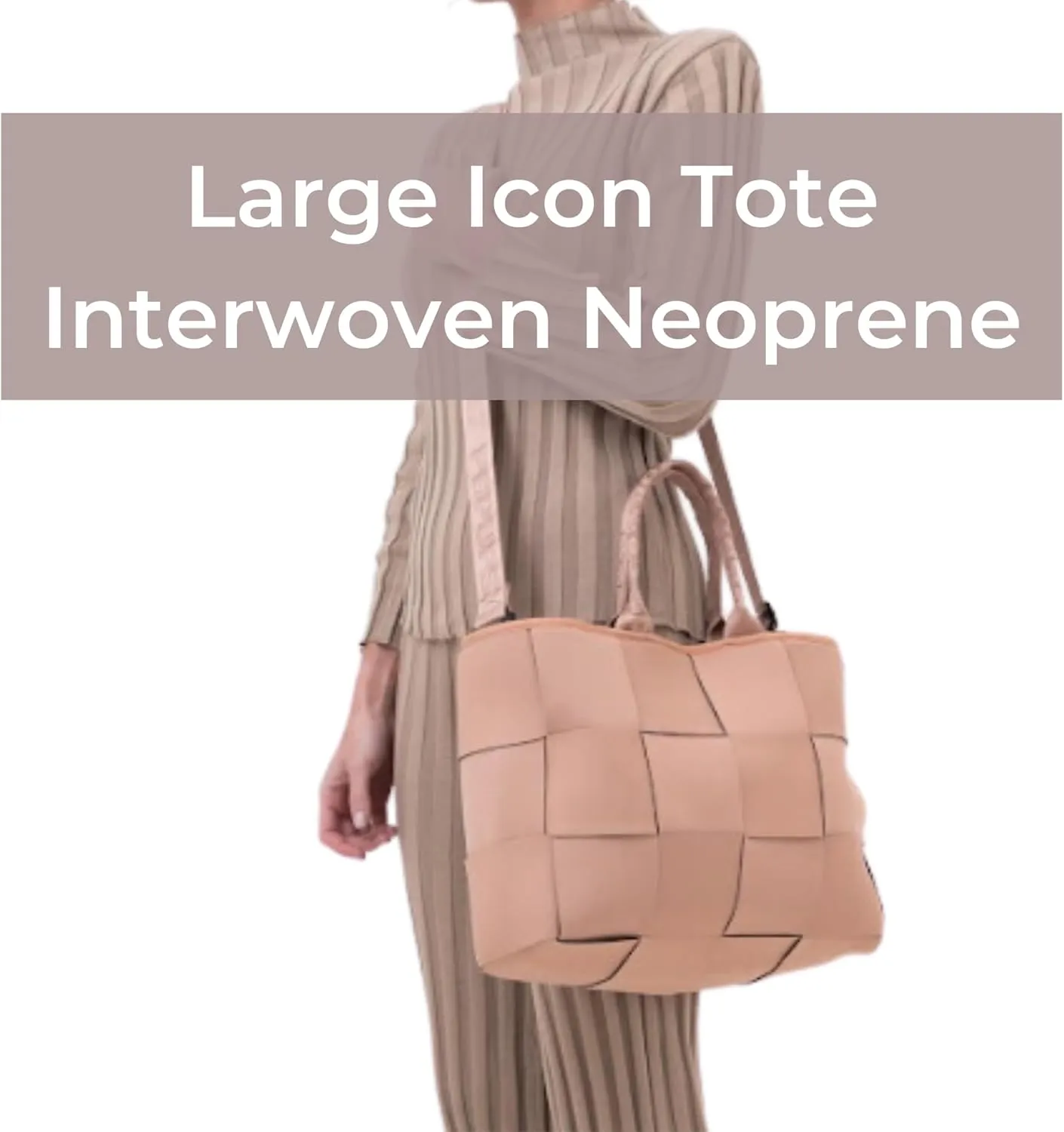 Interwoven Large Neoprene Foldable Tote Bag, Weekender Bag for Women - Travel Crossbody Purse