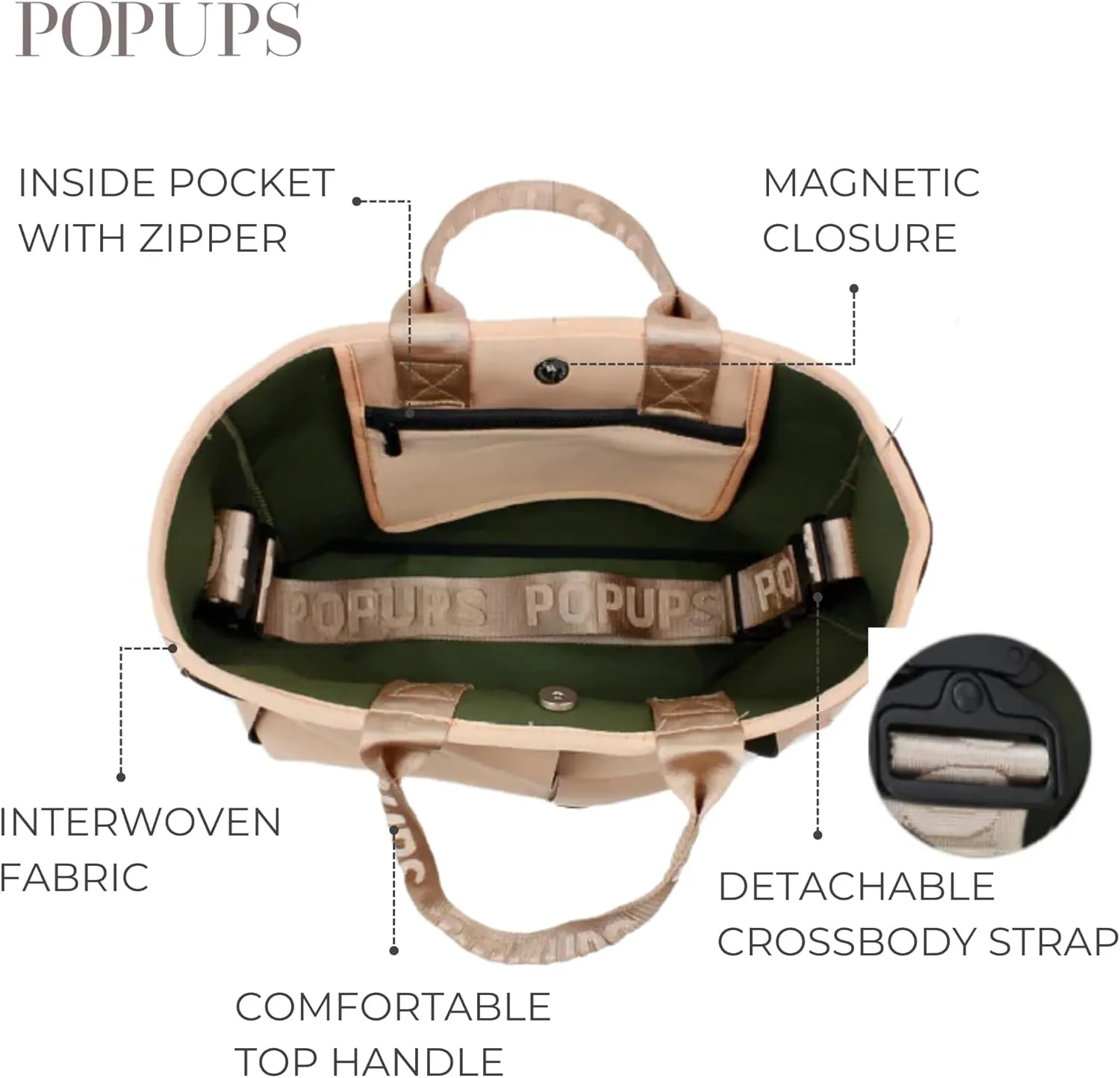 Interwoven Large Neoprene Foldable Tote Bag, Weekender Bag for Women - Travel Crossbody Purse