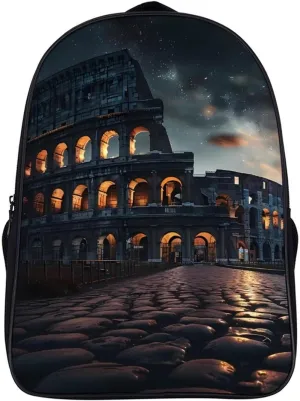 Italy Ancient Roman Landmarks Night Backpack 16 Inch Travel Backpack Laptop Backpack Business Backpack Casual Daypack for Women Men