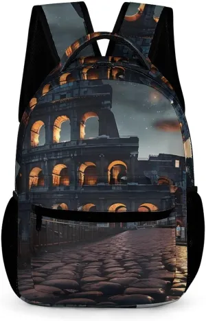 Italy Ancient Roman Landmarks Night Backpack Adjustable Strap Laptop Backpack Business Travel Backpack Carry on Backpack for Women Men