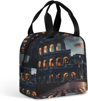 Italy Ancient Roman Landmarks Night Lunch Bag Insulated Lunch Box Reusable Lunch Tote Bag Cooler Cooling Tote for Travel Work