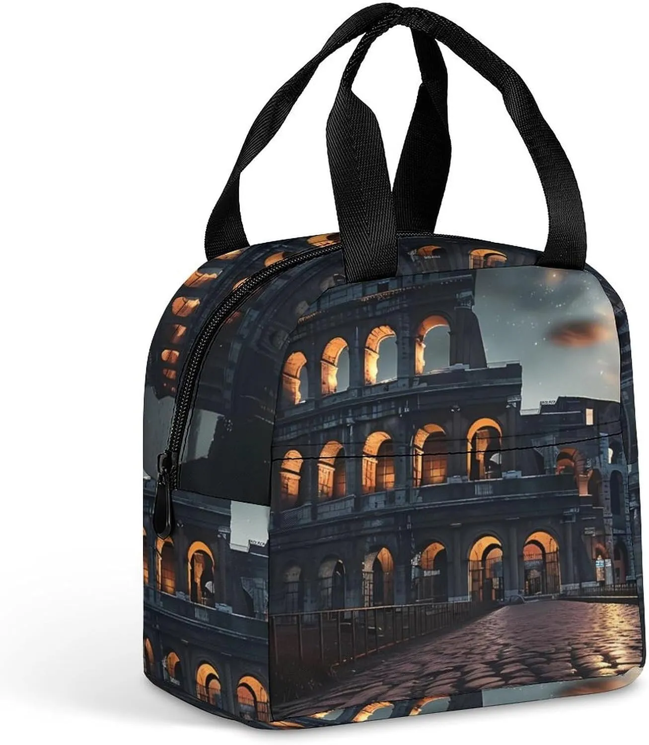 Italy Ancient Roman Landmarks Night Lunch Bag Insulated Lunch Box Reusable Lunch Tote Bag Cooler Cooling Tote for Travel Work