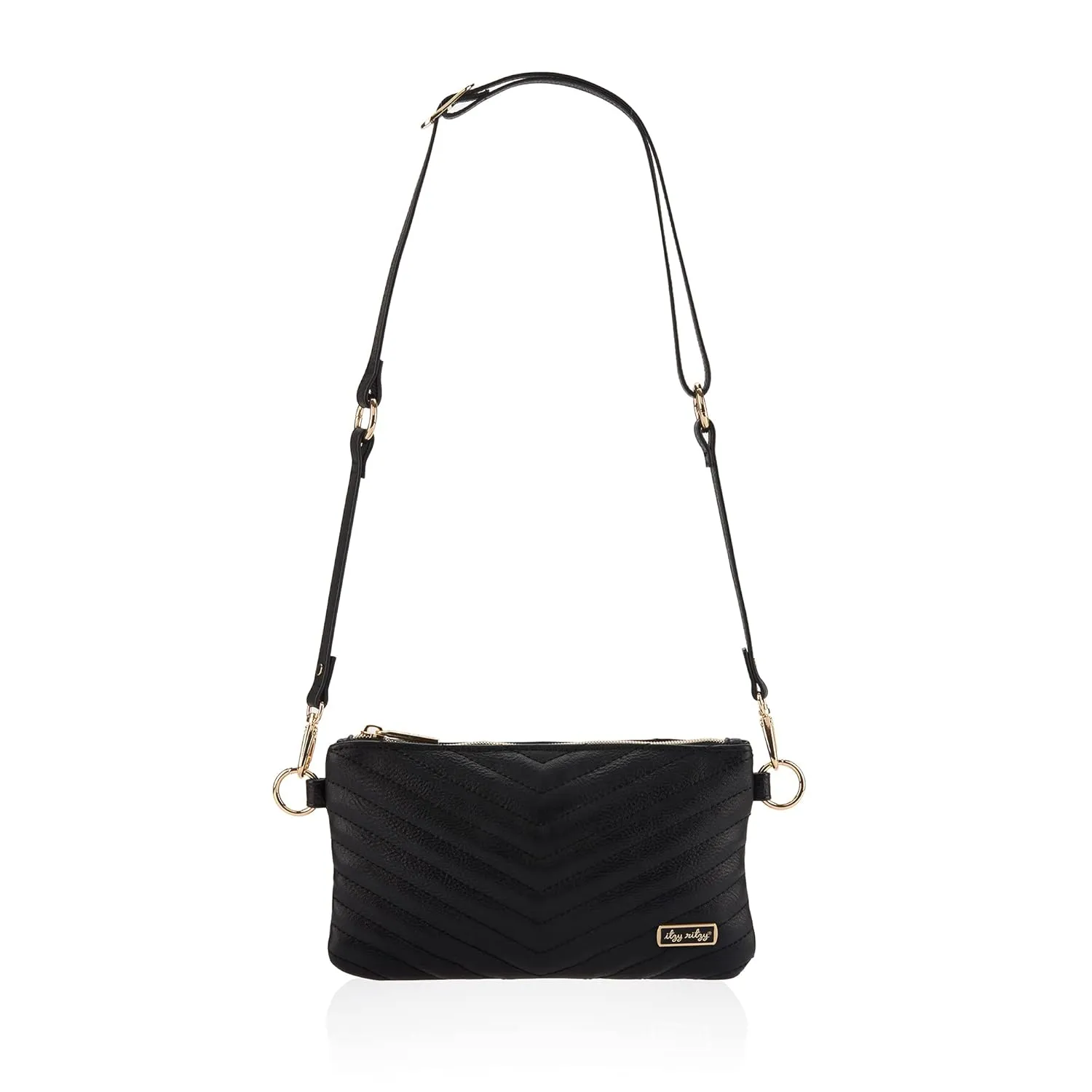 Itzy Ritzy Boss Pouch Wristlet, Crossbody Clutch & Belt Bag - Black Clutch Purse for Women - Includes Crossbody Strap & Wristlet Strap - Features 6 Card Slots & 2 Zippered Pockets (Jetsetter)