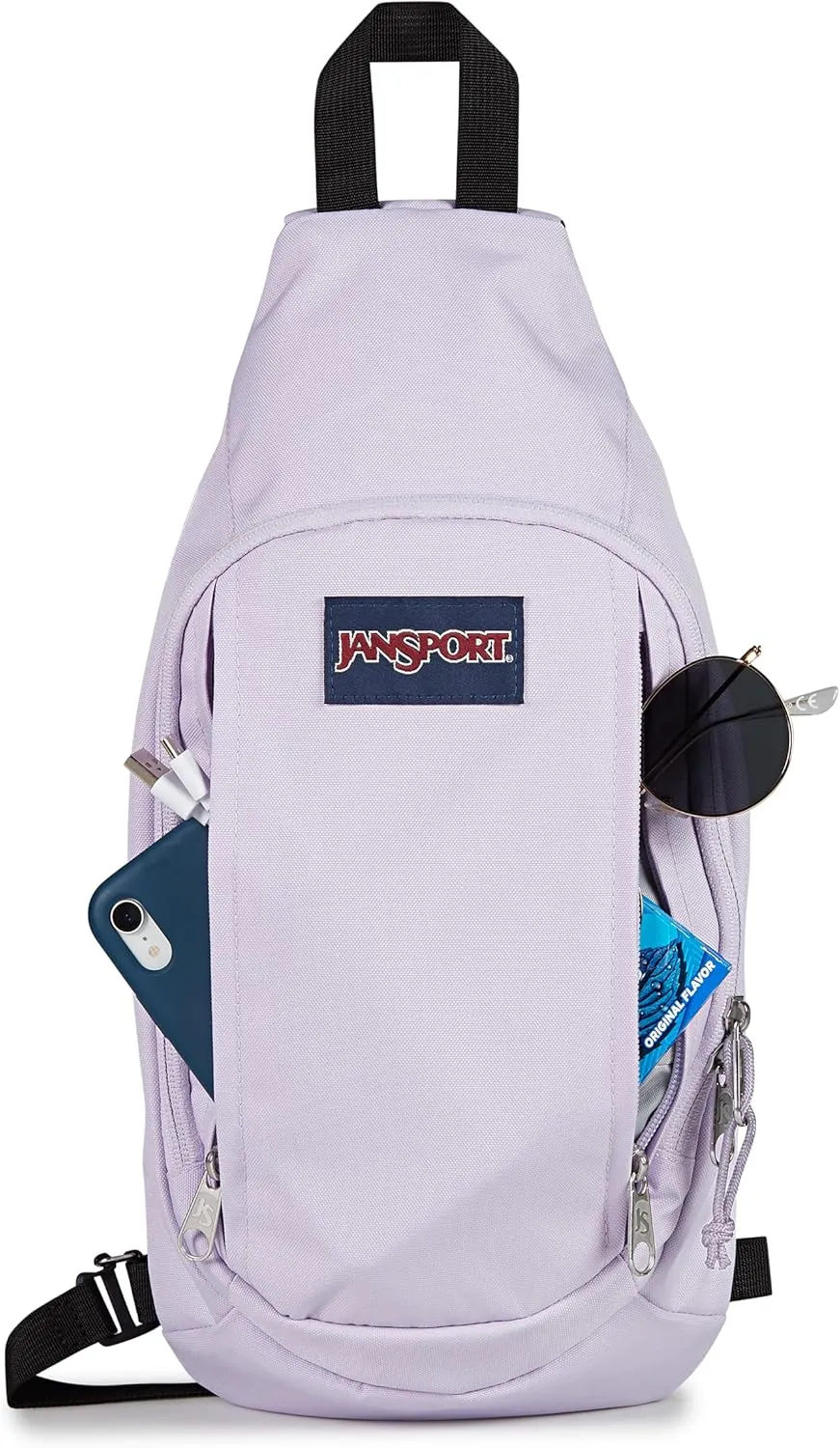 JanSport Move Sling Crossbody Bag – Main Compartment, Zippered Front Pockets, Adjustable Shoulder Strap, Fully Padded Back Panel, Pastel Lilac