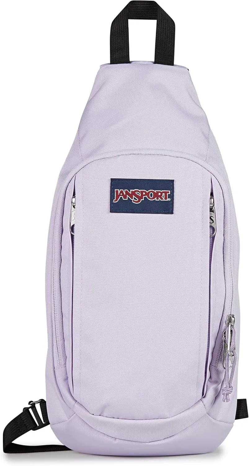 JanSport Move Sling Crossbody Bag – Main Compartment, Zippered Front Pockets, Adjustable Shoulder Strap, Fully Padded Back Panel, Pastel Lilac