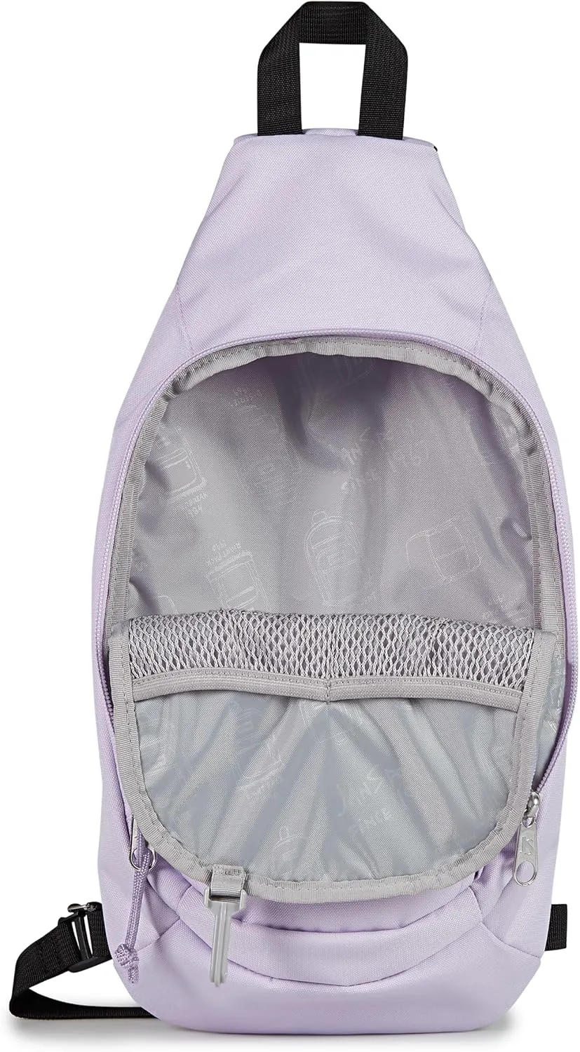 JanSport Move Sling Crossbody Bag – Main Compartment, Zippered Front Pockets, Adjustable Shoulder Strap, Fully Padded Back Panel, Pastel Lilac