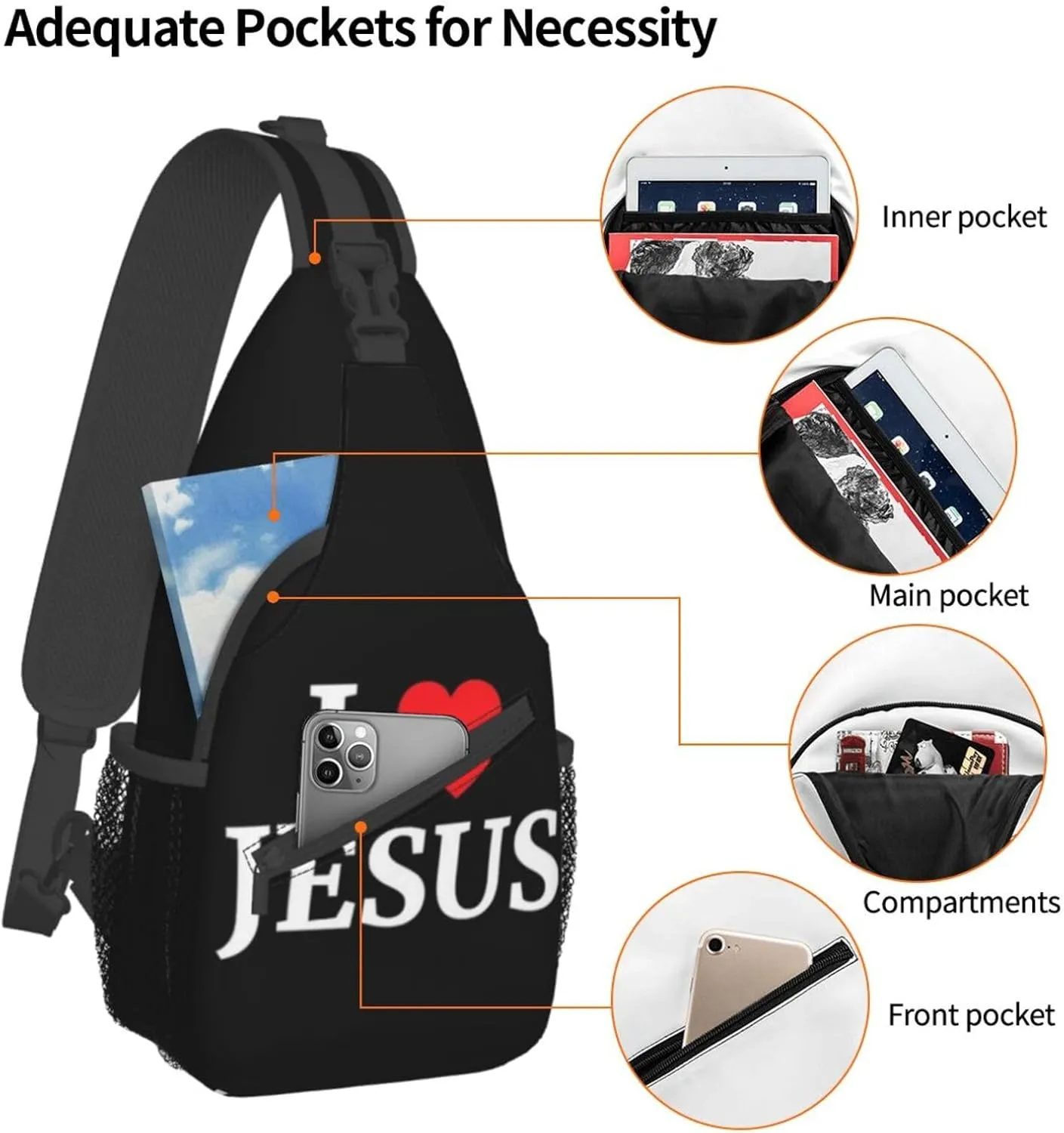 Jesus Sling Bag,Casual Crossbody Backpack Shoulder Chest Bag for Women Men Travel Hiking Daypack