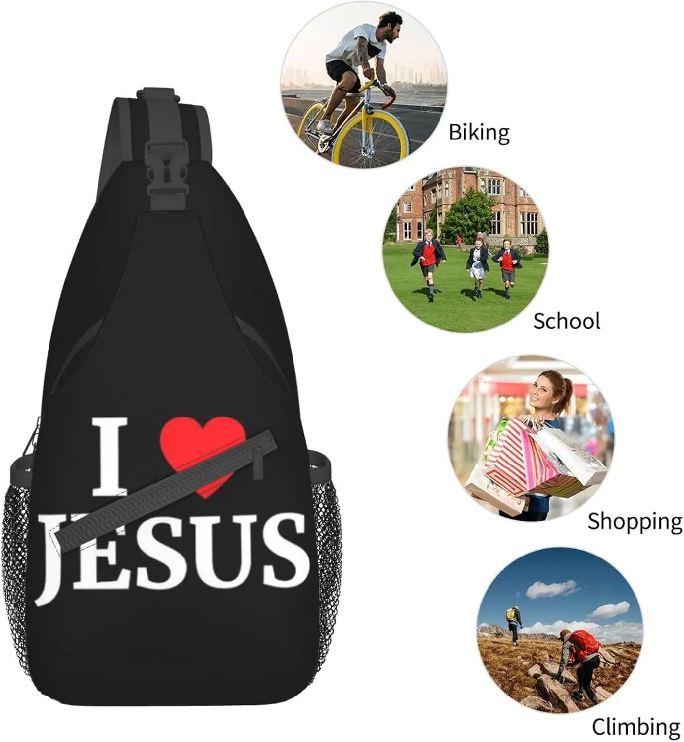 Jesus Sling Bag,Casual Crossbody Backpack Shoulder Chest Bag for Women Men Travel Hiking Daypack