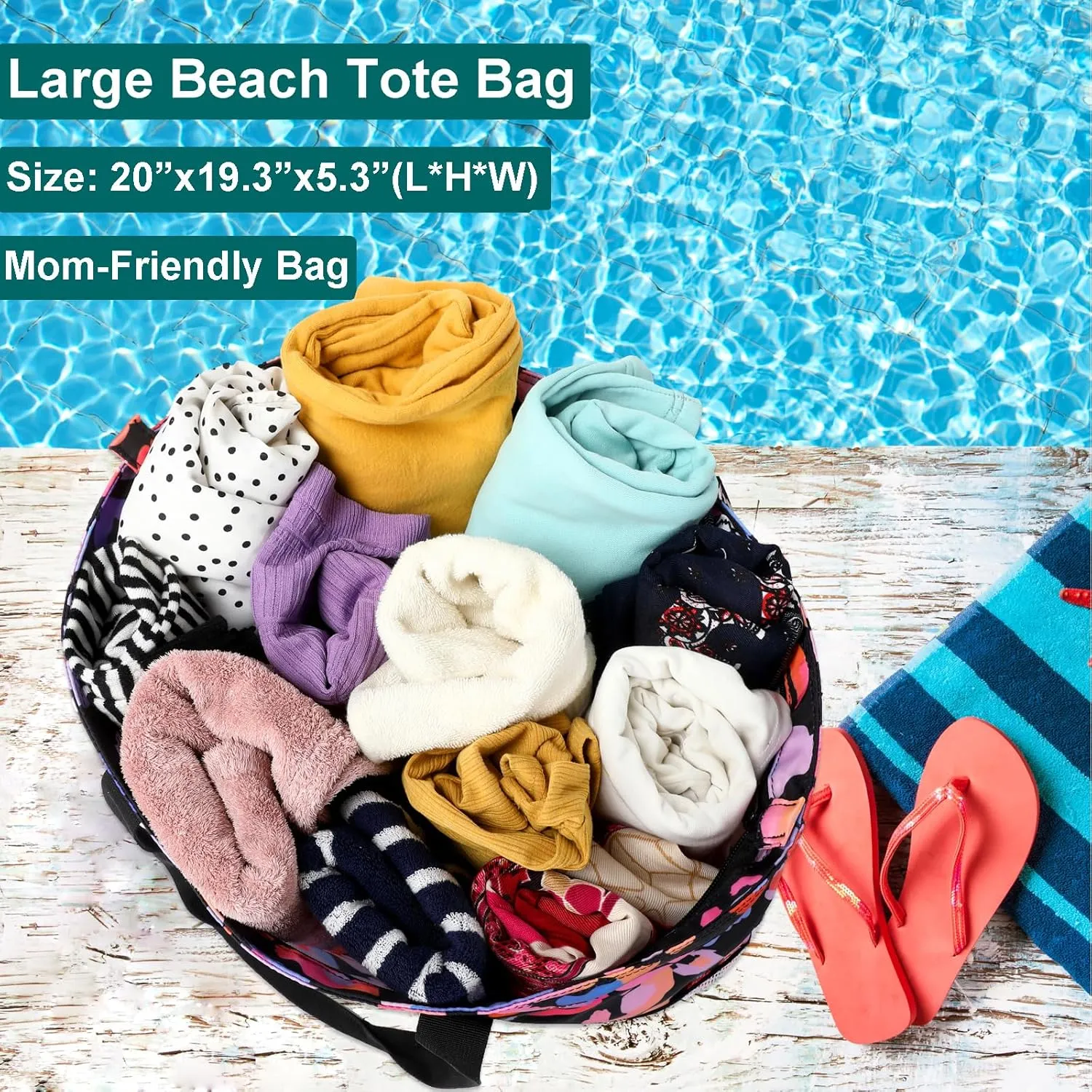 JIANYA Beach Bag Women Waterproof Sandproof Beach Tote Bags with Cooler Top Zipper Large Totes for Pool Travel Daily