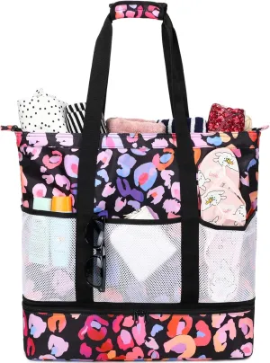 JIANYA Beach Bag Women Waterproof Sandproof Beach Tote Bags with Cooler Top Zipper Large Totes for Pool Travel Daily